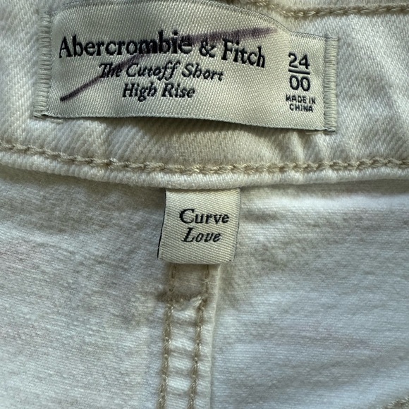 Abercrombie & Fitch Curve Love White Jean Shorts with Pastel Color Splatters - Picture 4 of 6